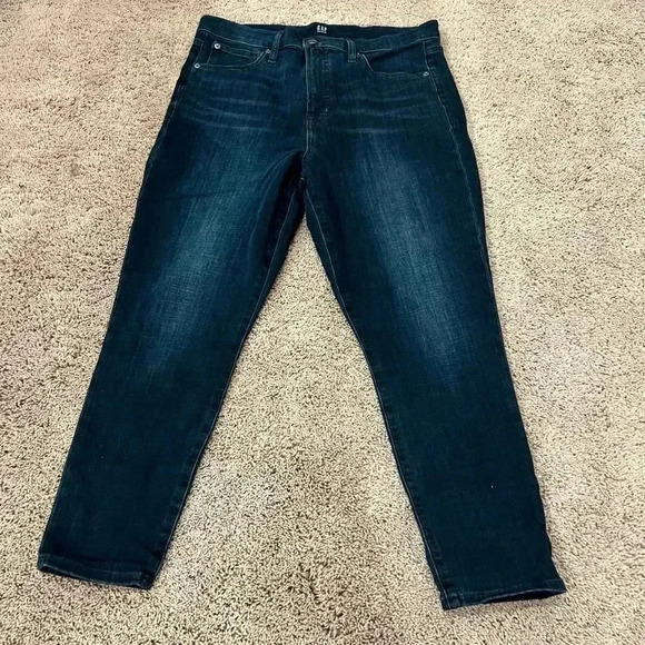 Gap true skinny 32p 32 petite dark wash spandex jeans navy over-dye hi rise - Picture 1 of 12